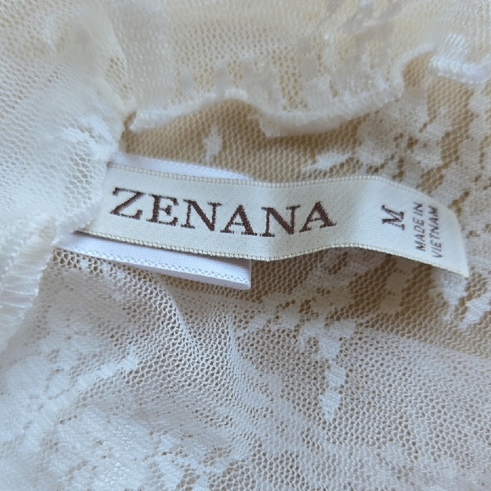 Z113 NWT Zenana Outfitters White Sheer Lace Long Sleeve Top Sz Sm Md Lg Stretch - Picture 7 of 8